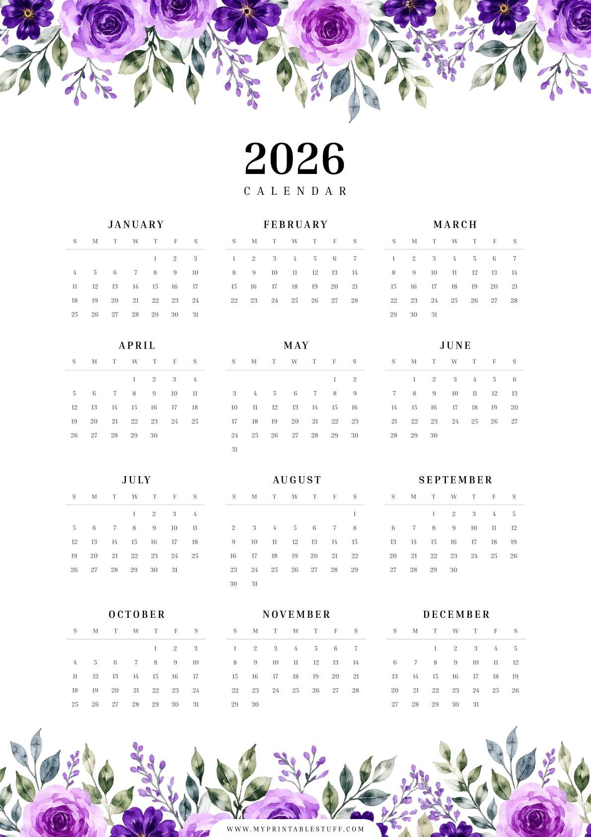 Lavender Bloom 2026 Calendar Portrait