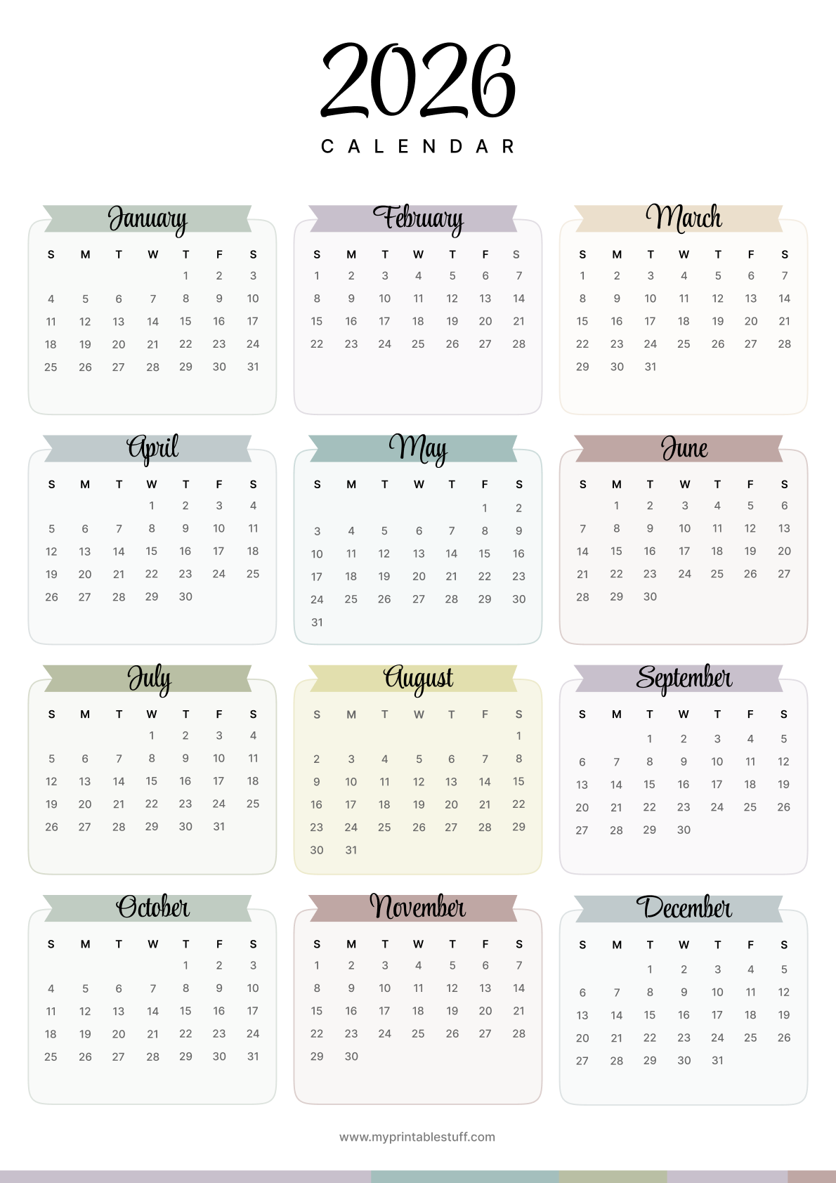 Earthy Modern Grid 2026 Calendar Portrait