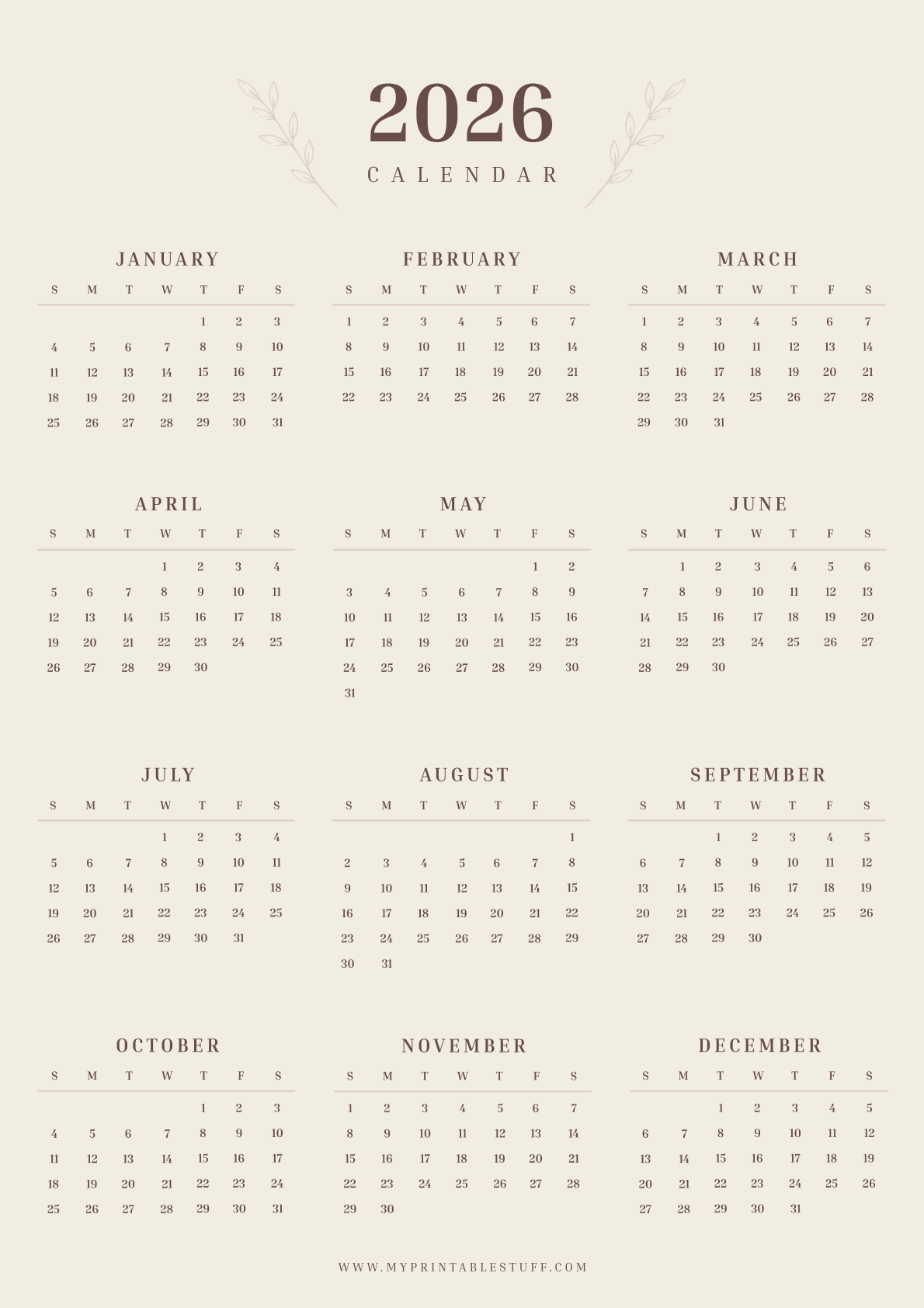 Warm Linen Edition 2026 Calendar Portrait