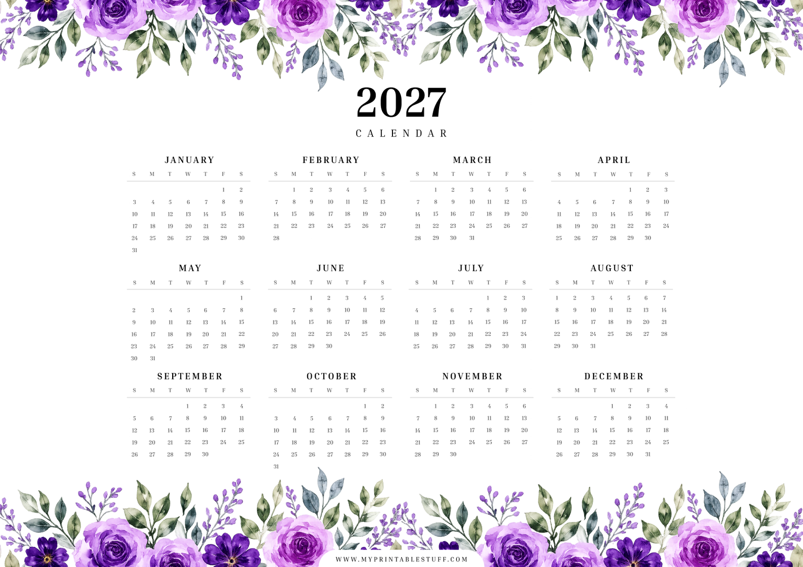 Lavender Bloom 2027 Calendar Landscape