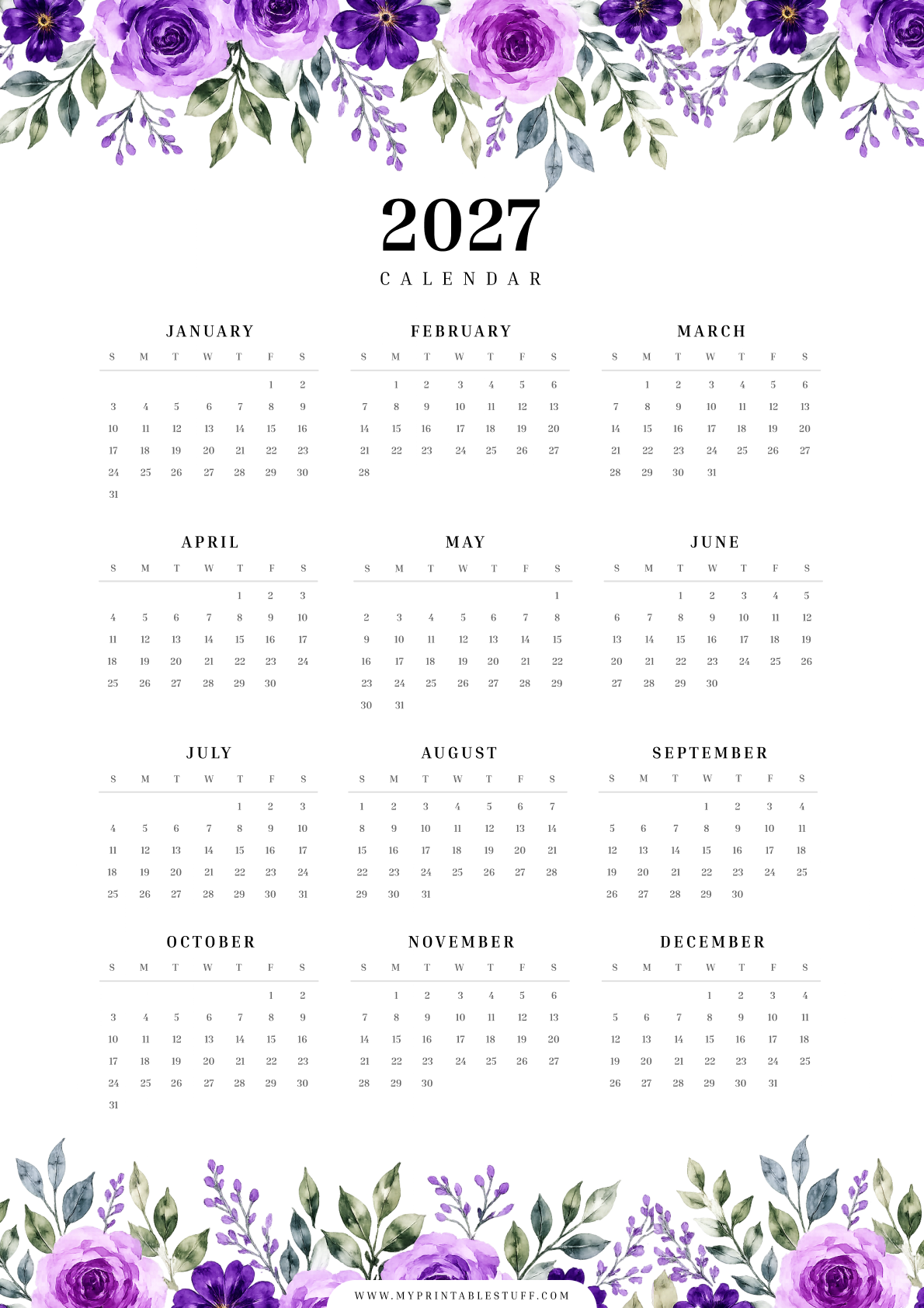 Lavender Bloom 2027 Calendar Portrait