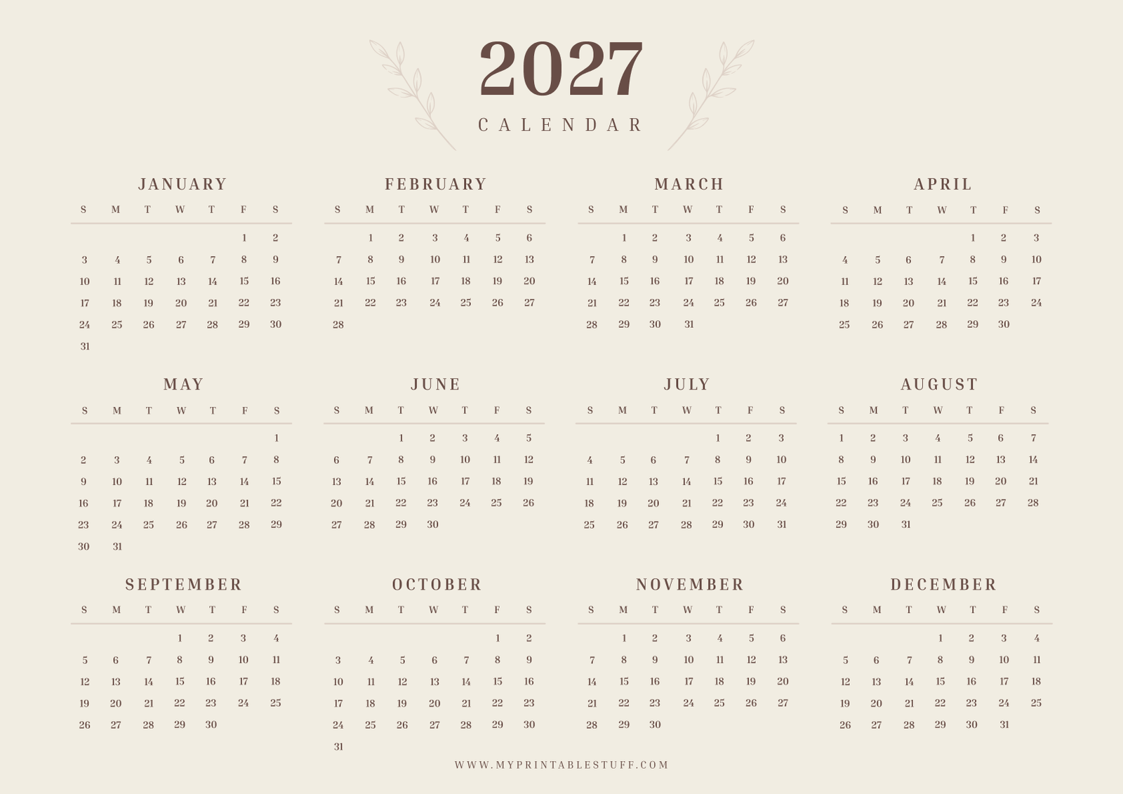 Warm Linen Edition 2027 Calendar Landscape