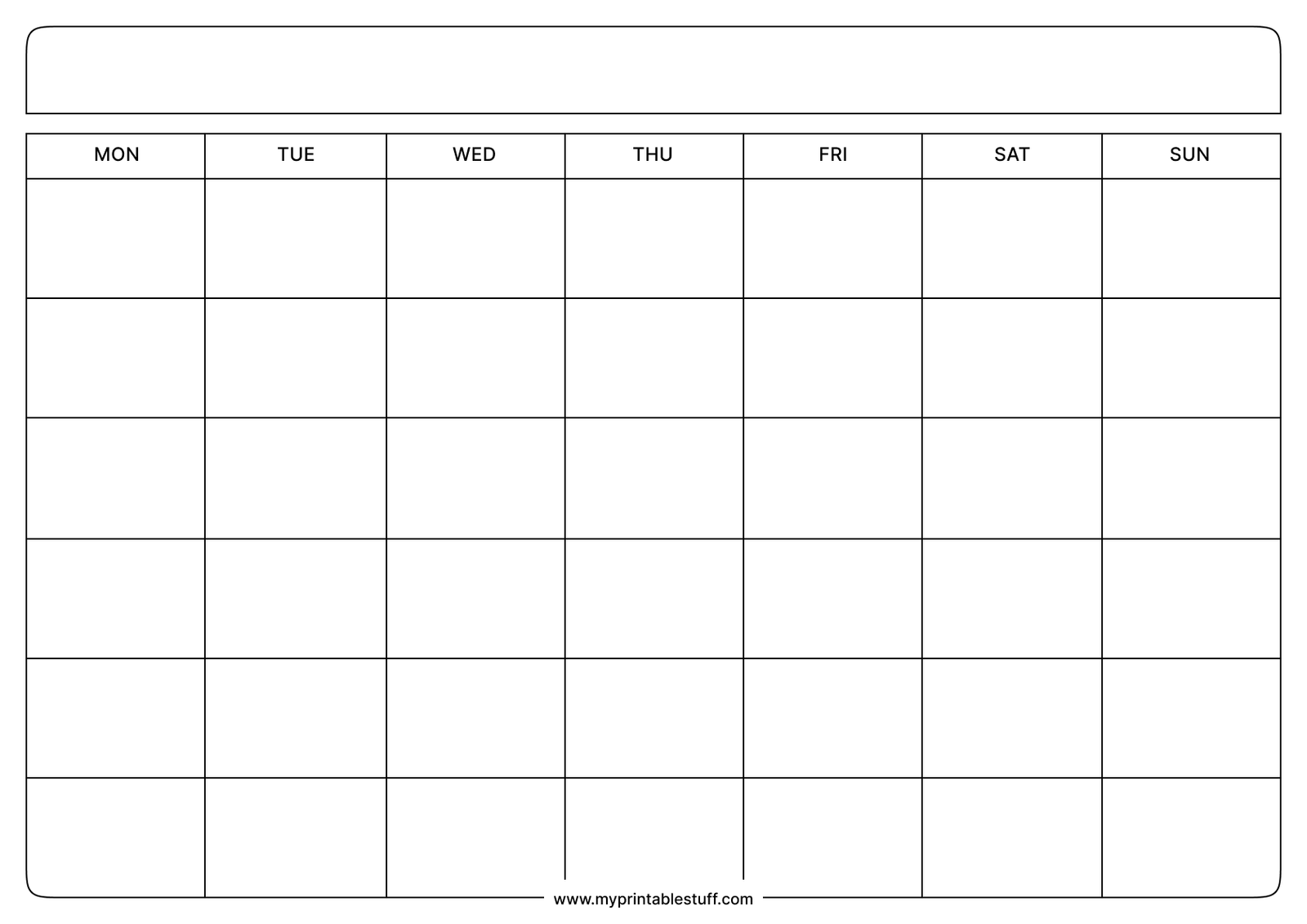 Printable Blank Calendar Monday Start Landscape
