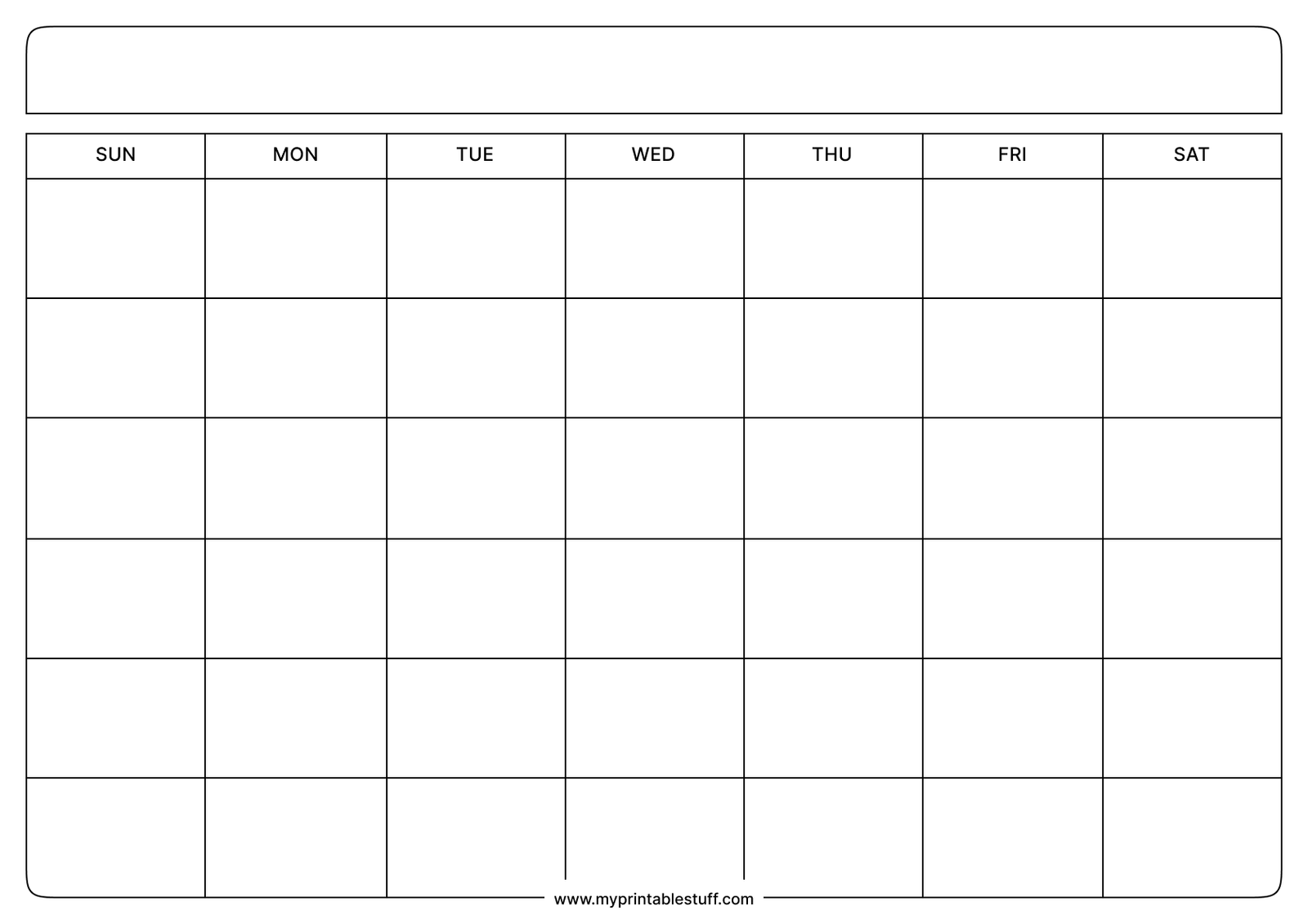 Printable Blank Calendar Sunday Start Landscape