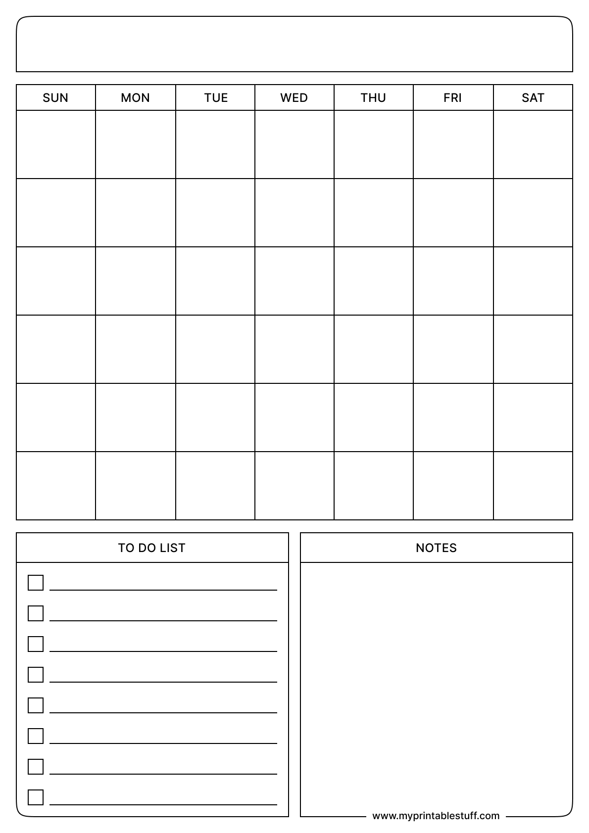 Printable Blank Calendar Sunday Start Landscape