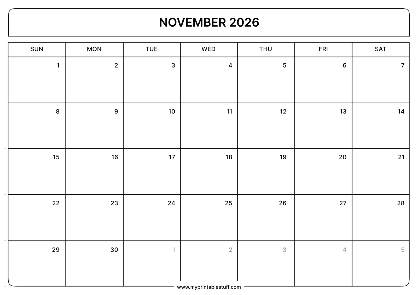 November 2026 Calendar  Landscape