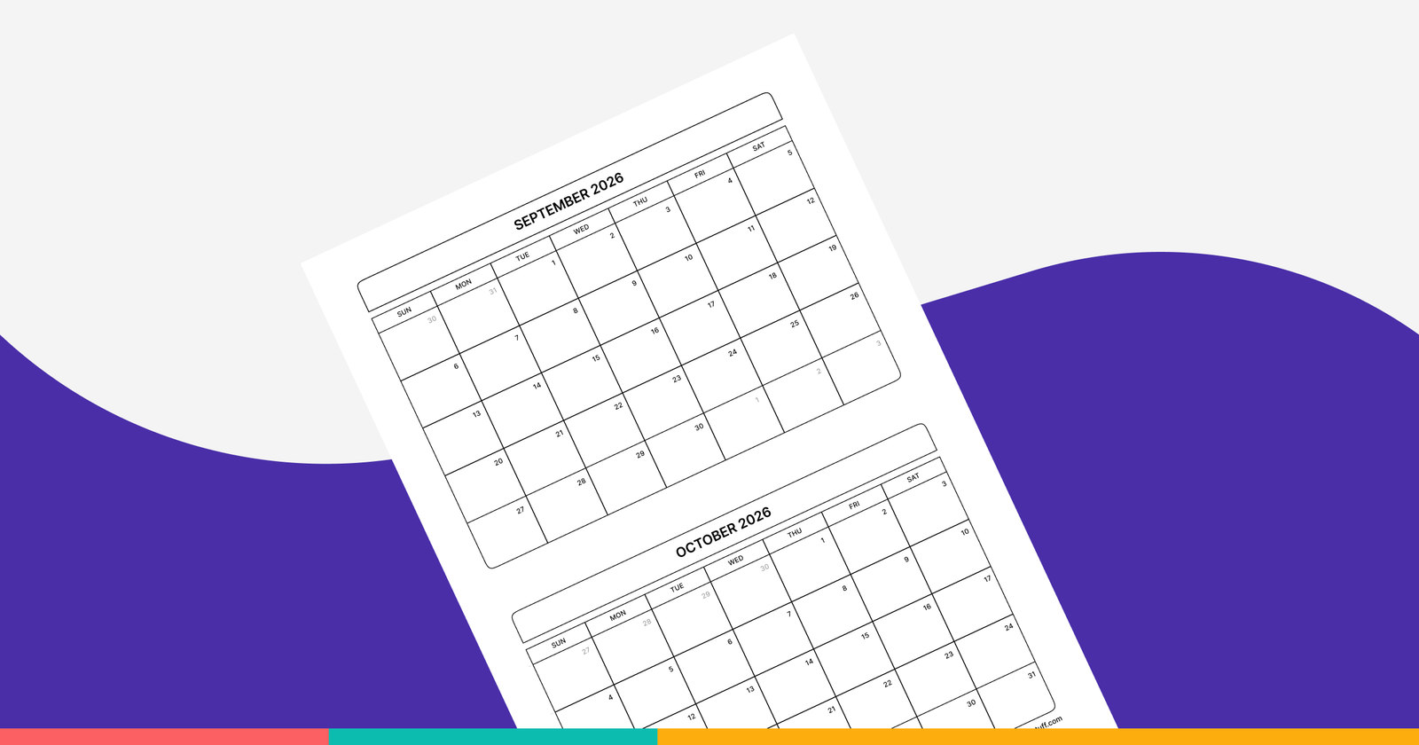 Free Printable September October 2026 Calendar 