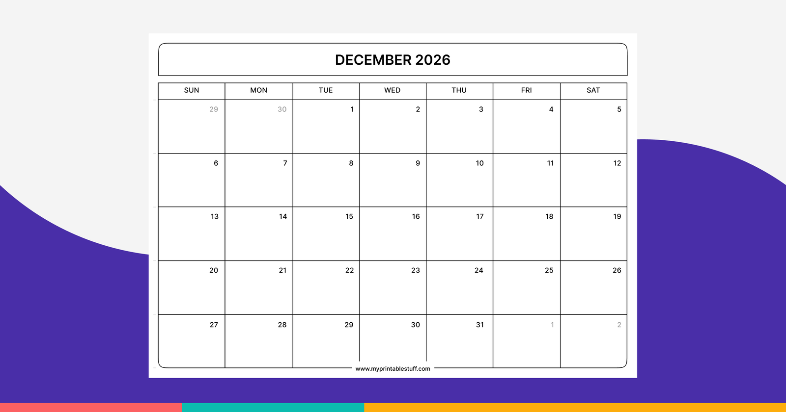 Printable December 2026 Calendar