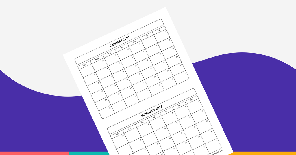 Printable January February Calendar 2027 Free