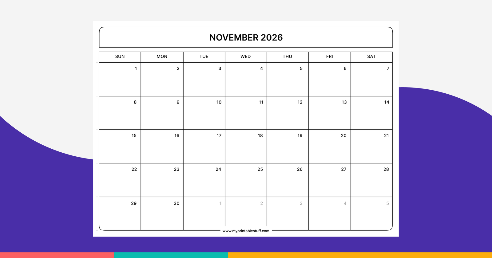 Printable November 2026 Calendar