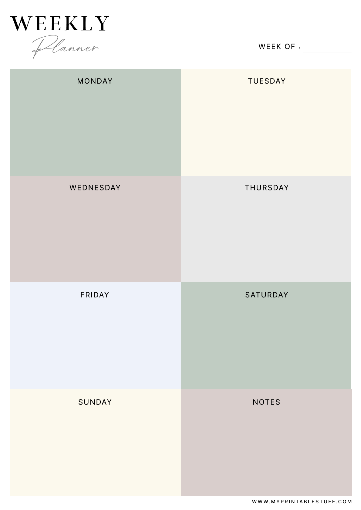 Printable Elegant Weekly Planner Template Portrait