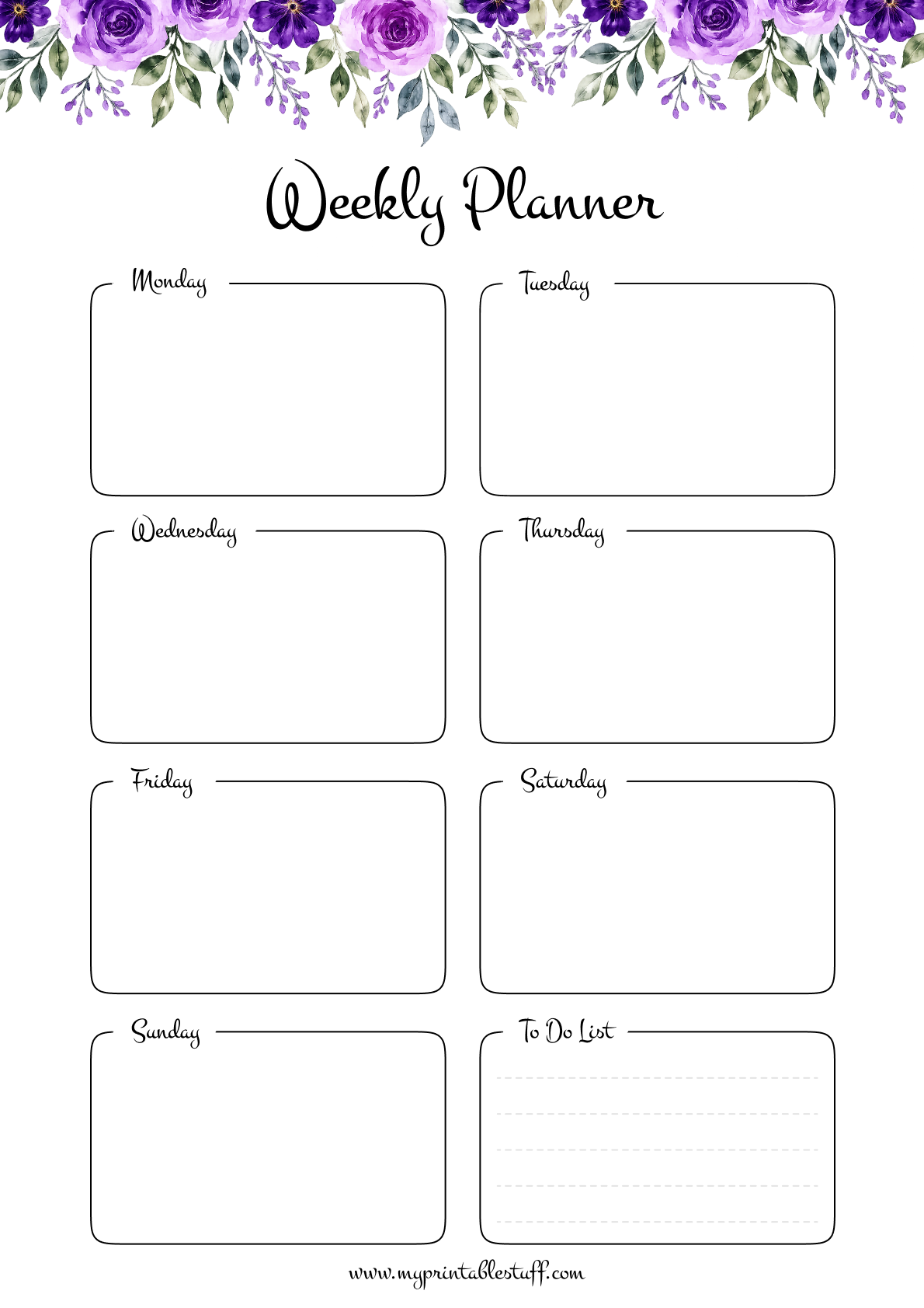 Printable Lavender Floral Planner Template Portrait