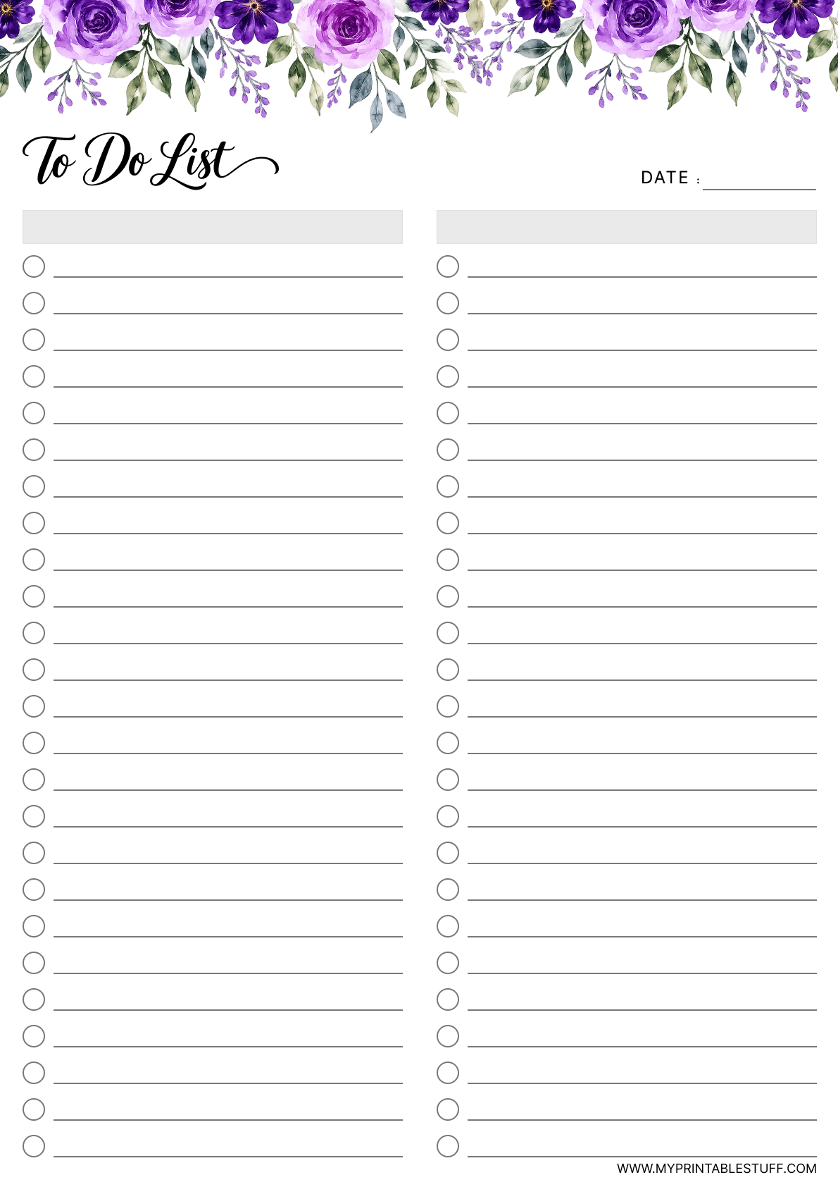 Printable Lavender Floral To-Do List Template Portrait
