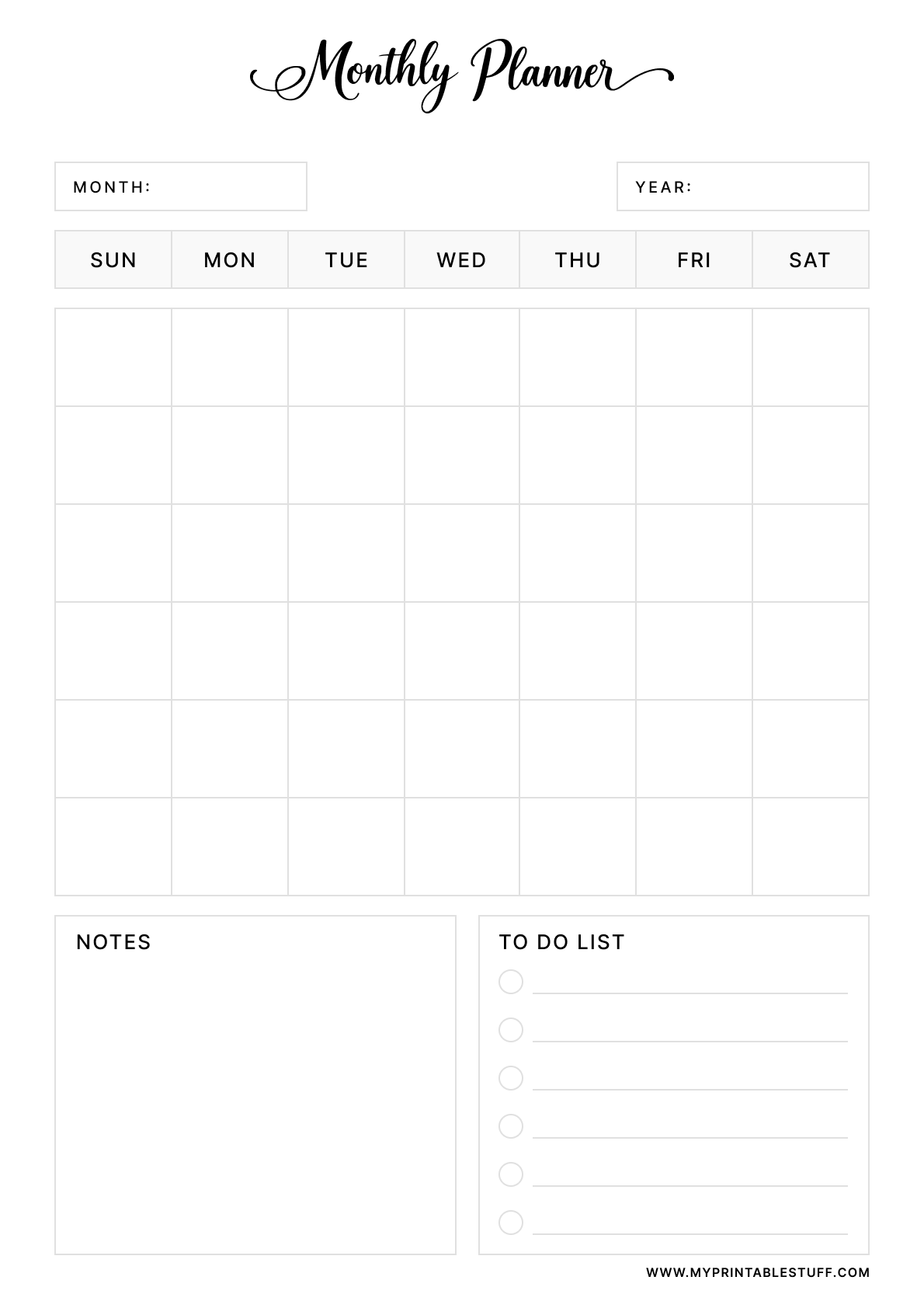 Printable Minimal Monthly Planner Template Portrait