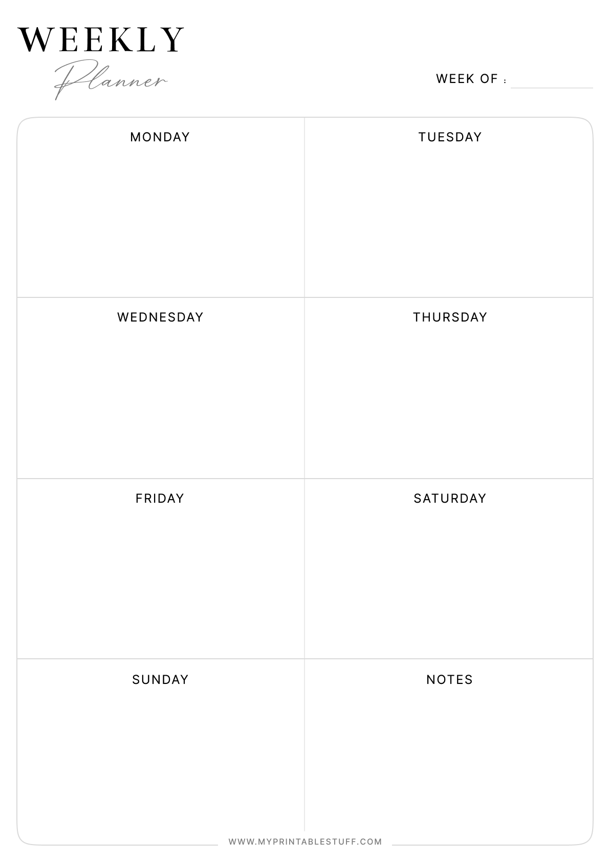 Printable Minimal Weekly Planner Template Portrait