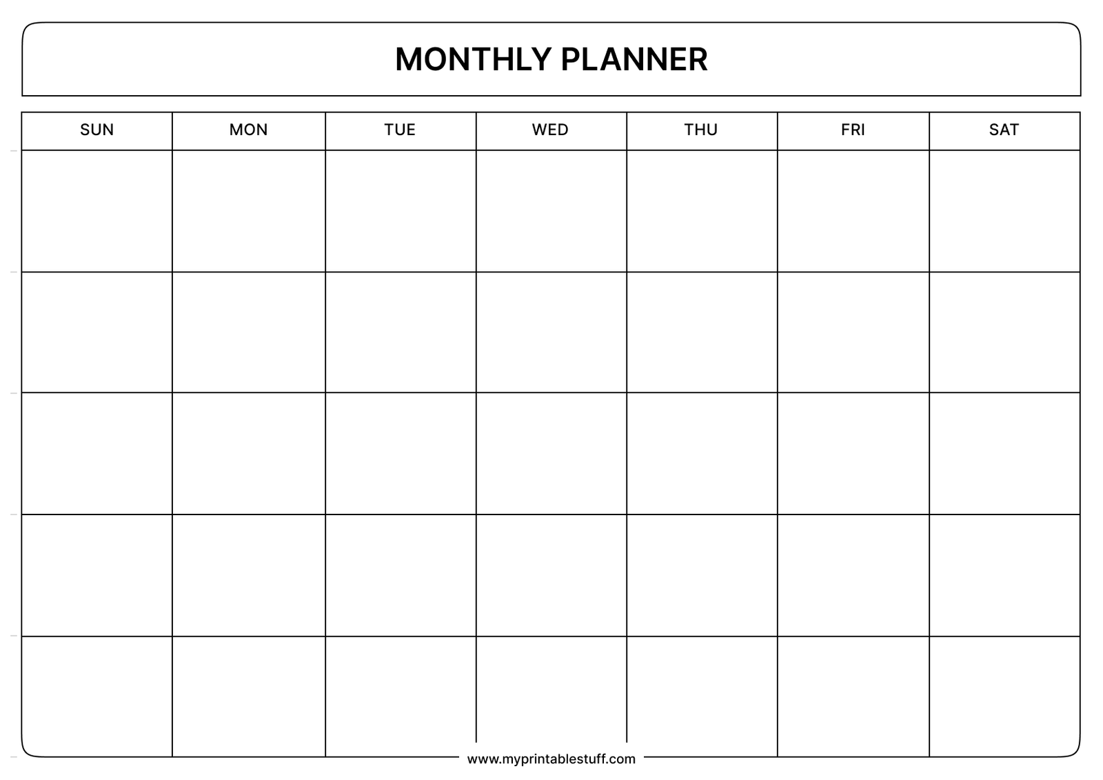 Printable Minimalist Monthly Planner Template Landscape