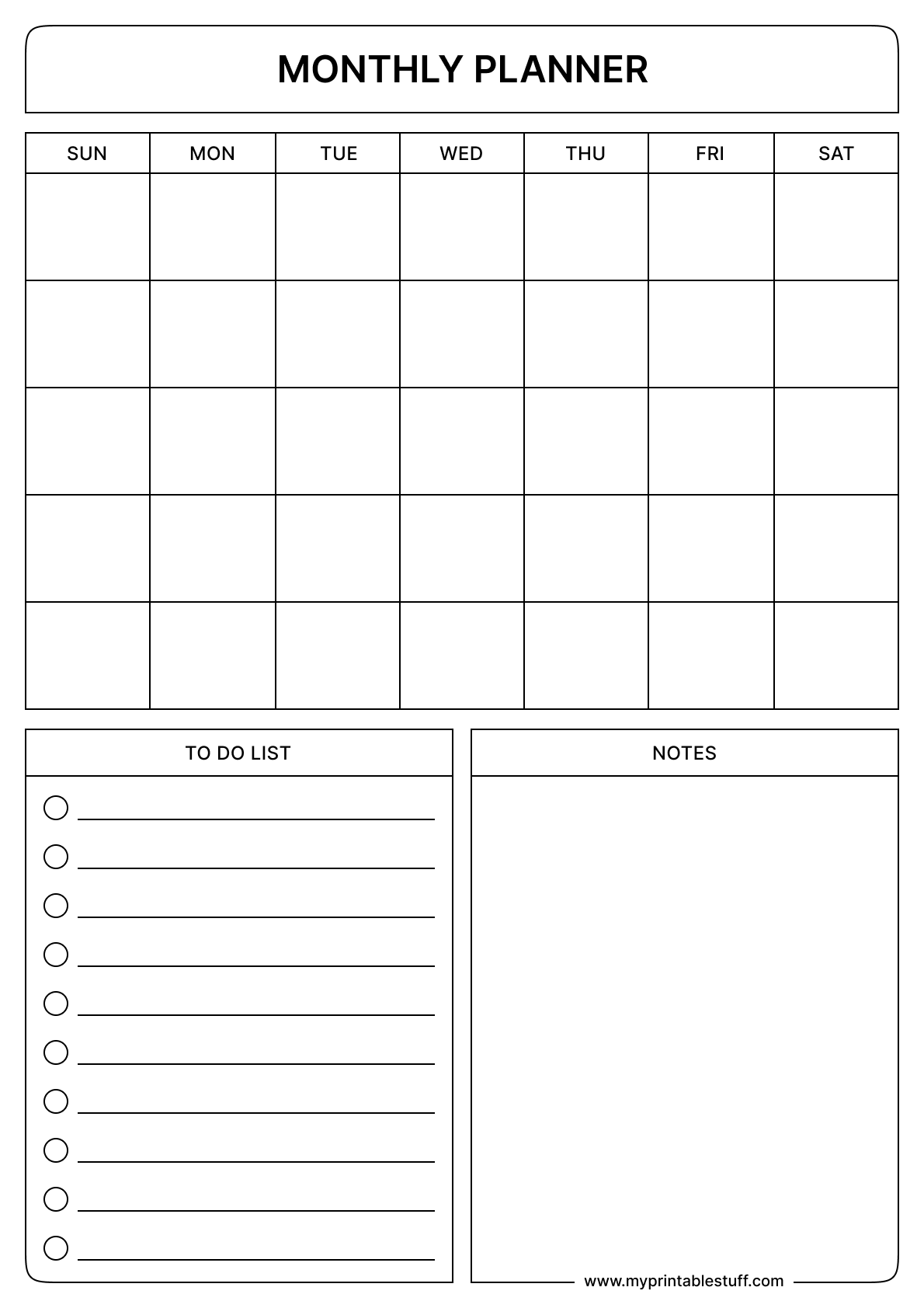 Printable Minimalist Monthly Planner Template Portrait