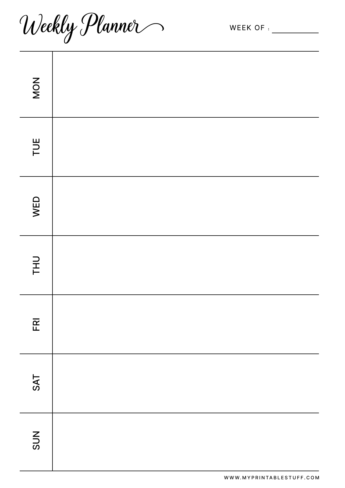 Printable Minimalist Weekly Planner Template Portrait