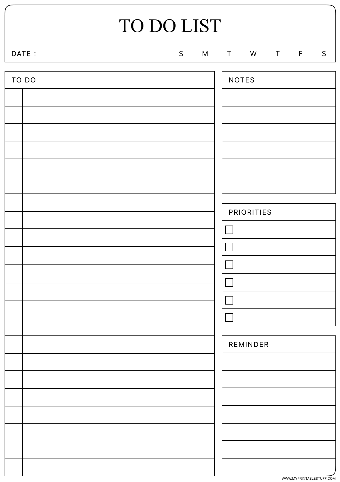 Printable Minimalist To-Do List Template Portrait
