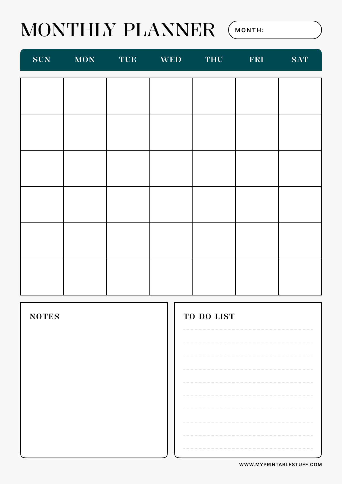 Printable Modern Classic Monthly Planner Template Portrait