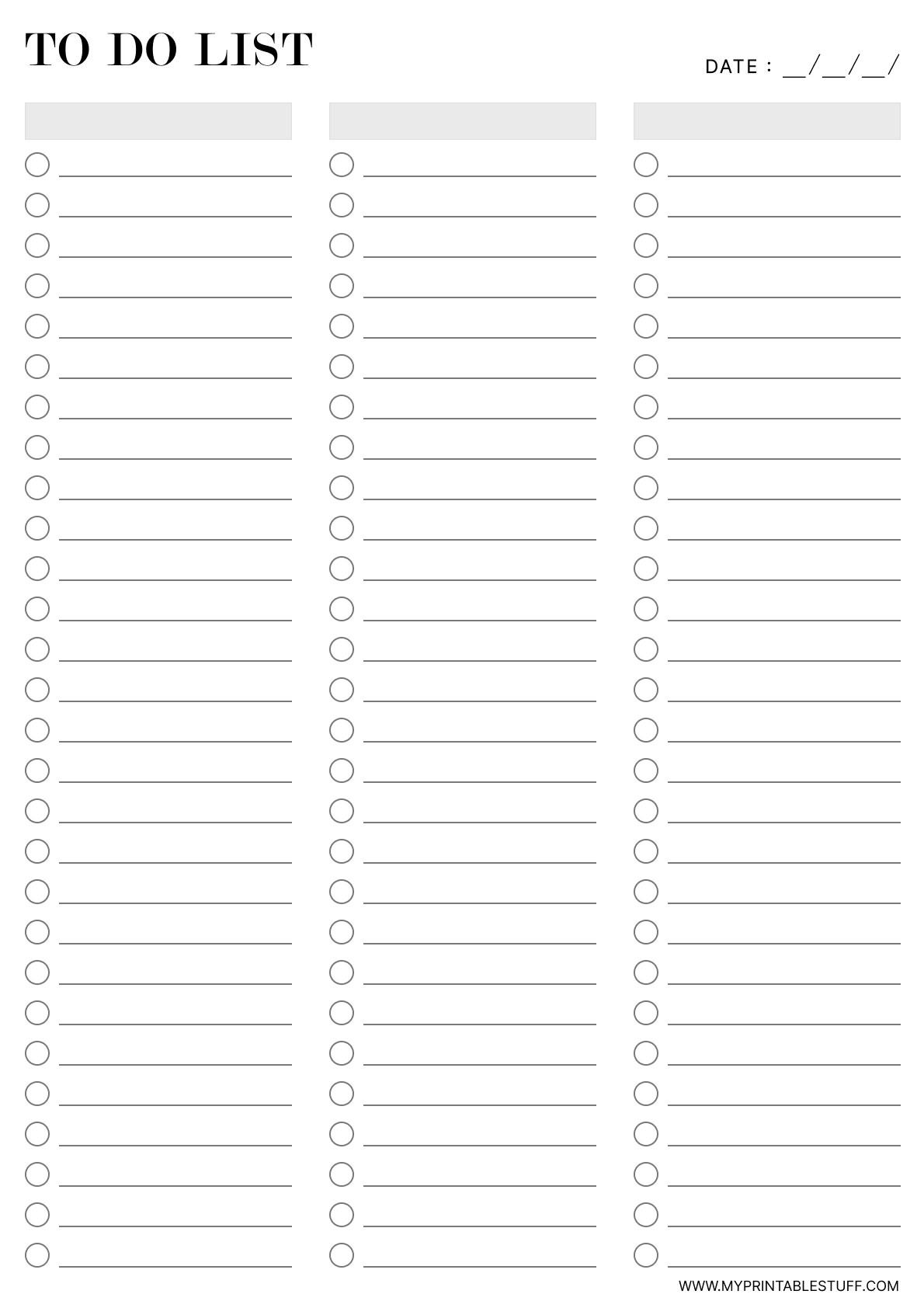 Printable Modern Three Column To-Do List Template Portrait