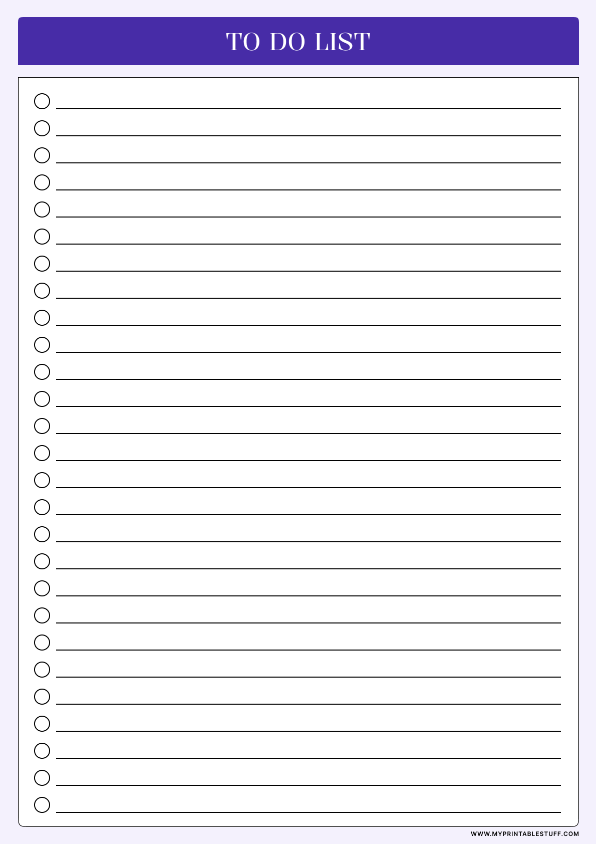 Printable Royal Purple To-Do List Template Portrait