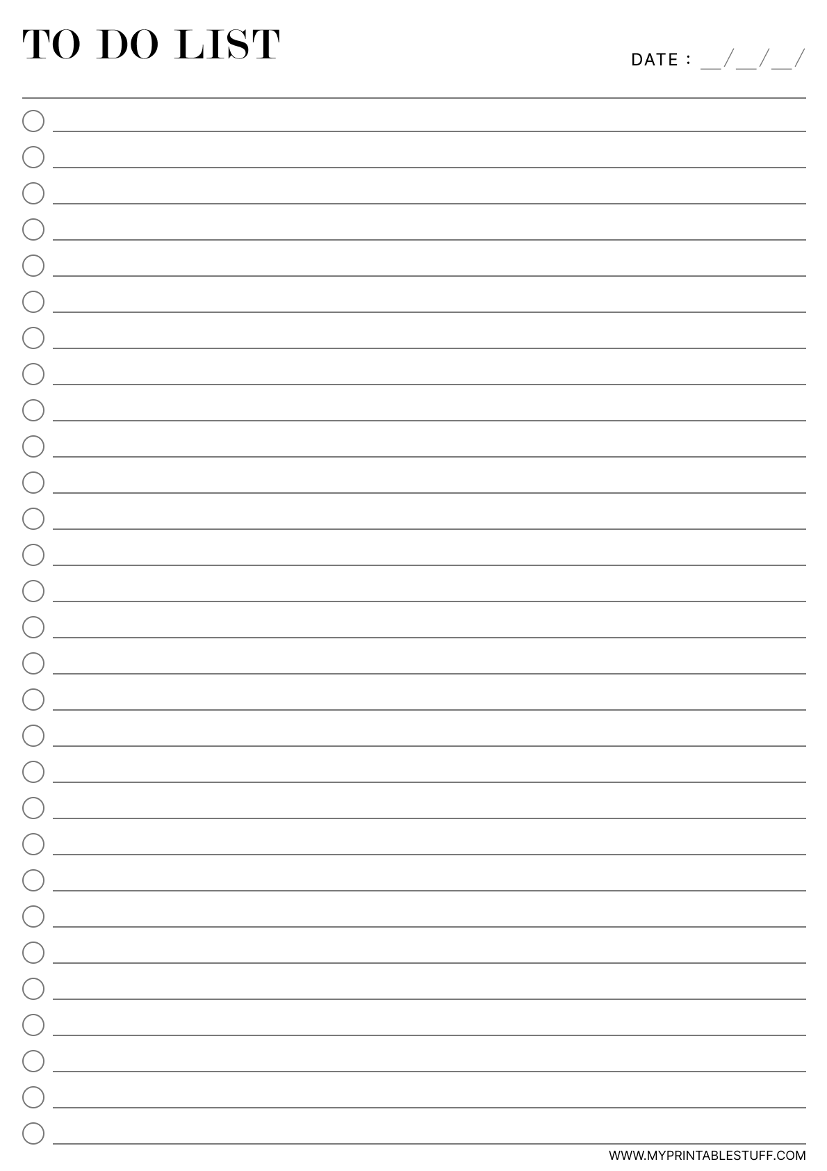 Printable Simple To-Do List Template Portrait