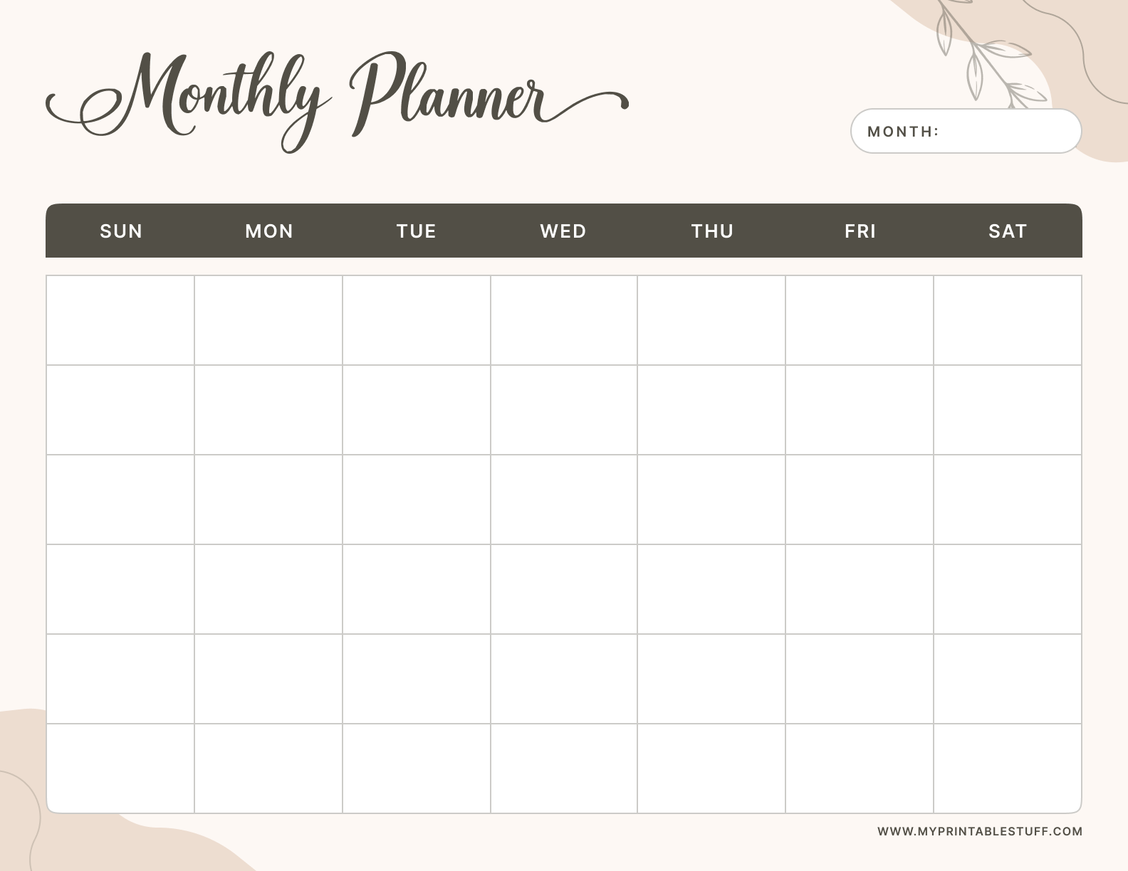 Printable soft Elegance Monthly Planner Template Landscape