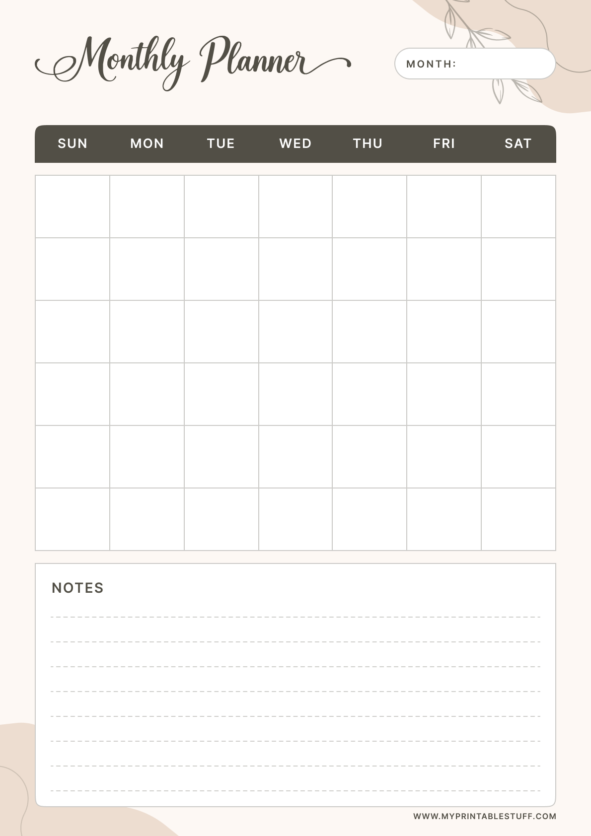 Printable soft Elegance Monthly Planner Template Portrait