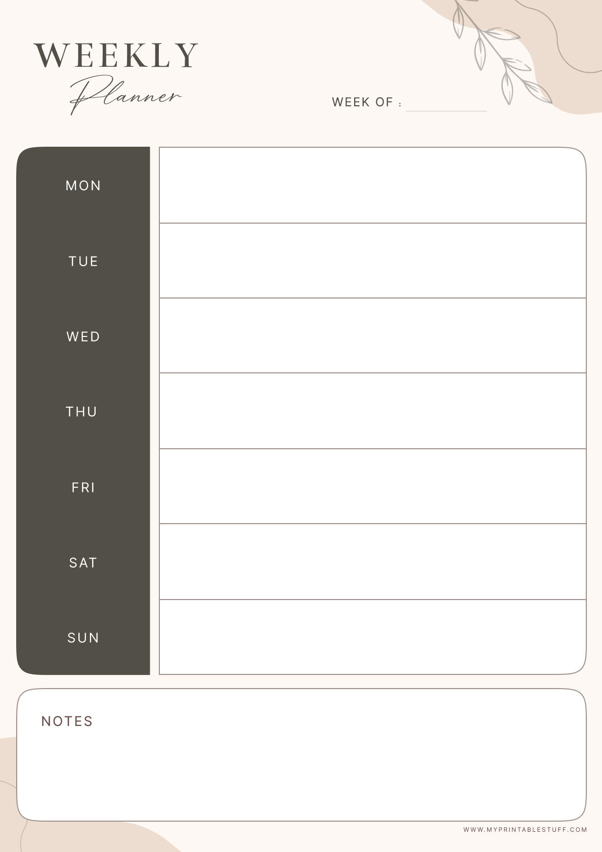 Printable Soft Elegance Weekly Planner Template Portrait