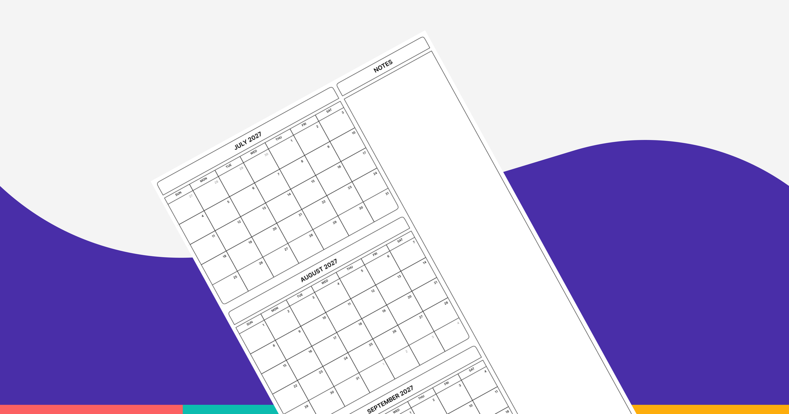 Free Printable July August September 2027 Calendar (PDF)