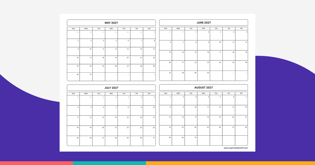 Printable May toaugust 2027 Calendar