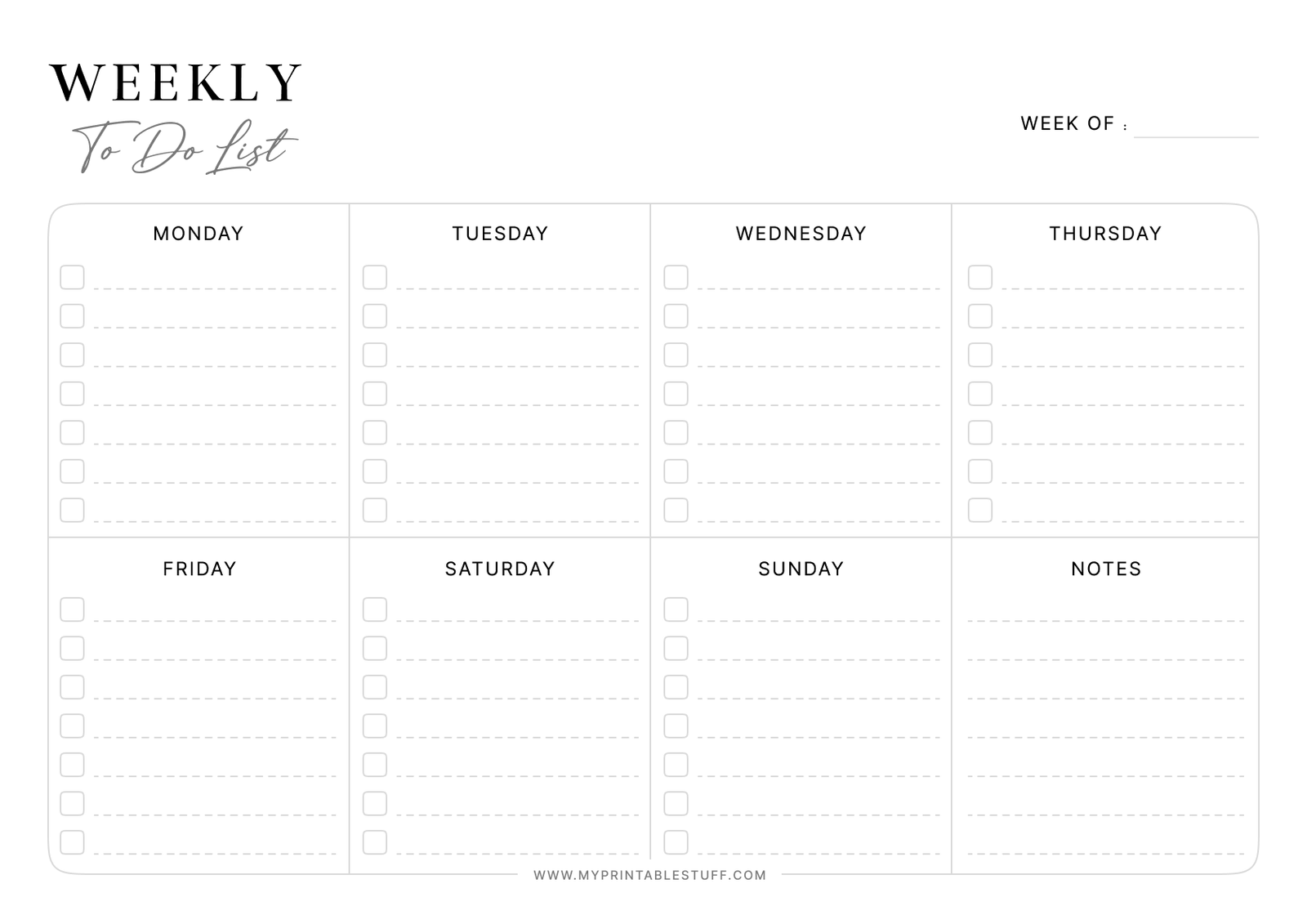 Printable Classic Weekly To-Do List Template Landscape