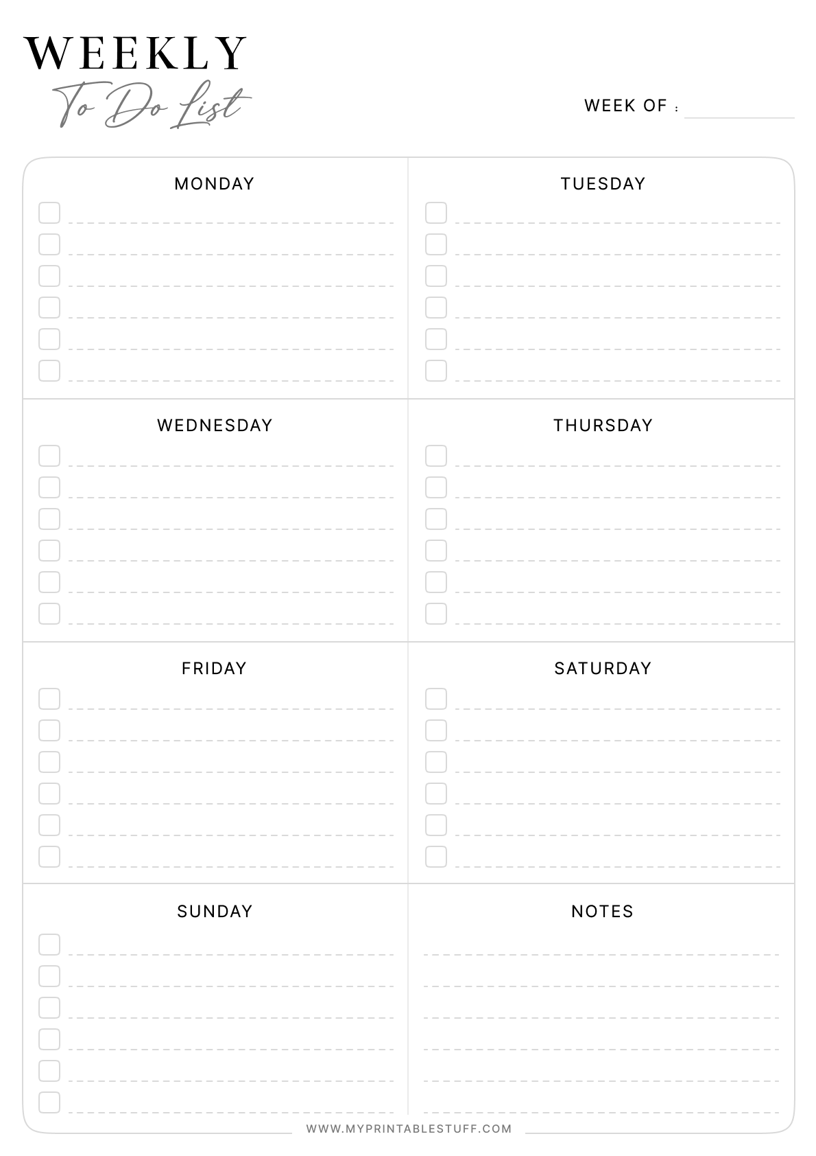 Printable Classic Weekly To-Do List Template Portrait