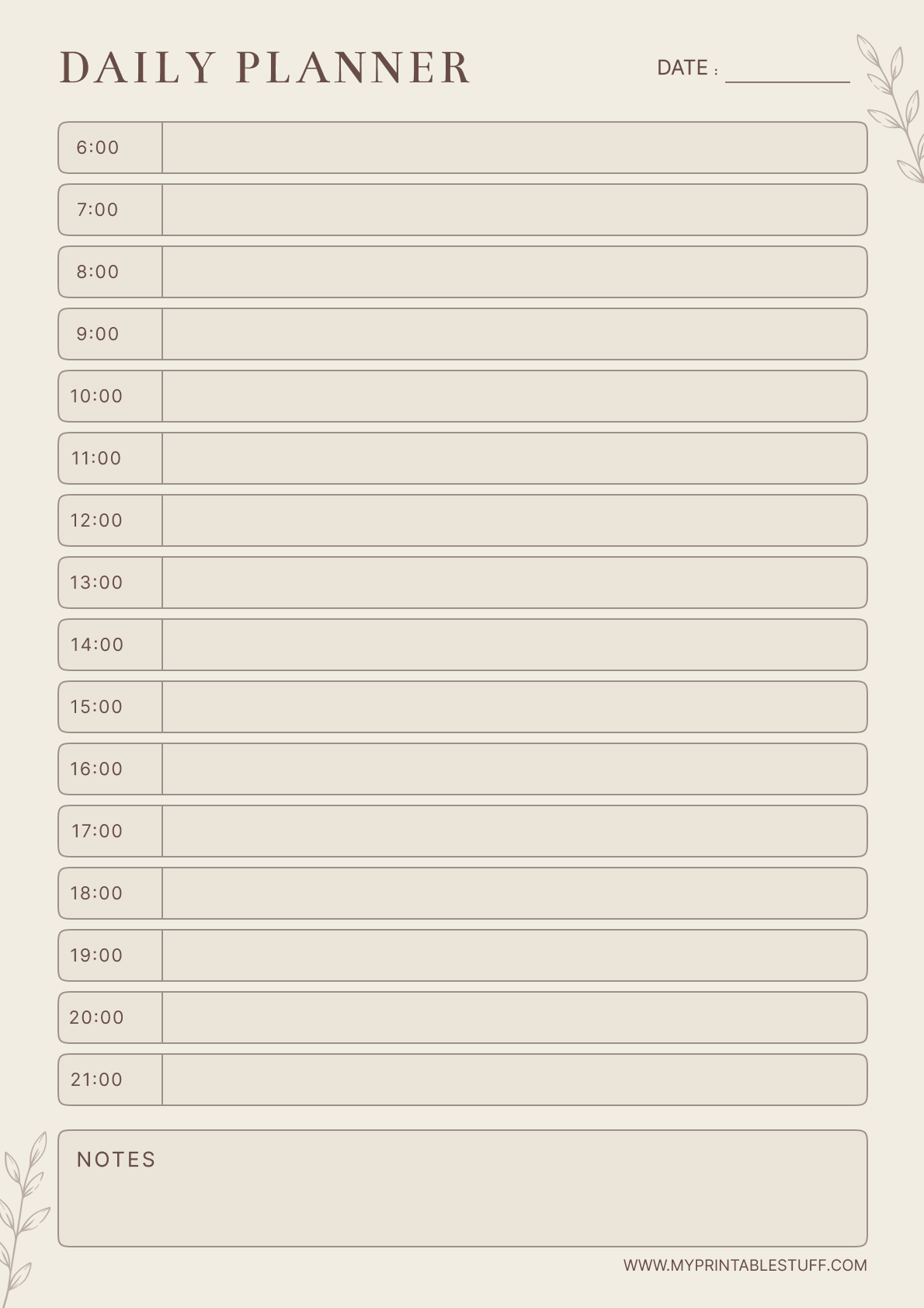 Printable Earthy Tone Daily Planner Template Portrait