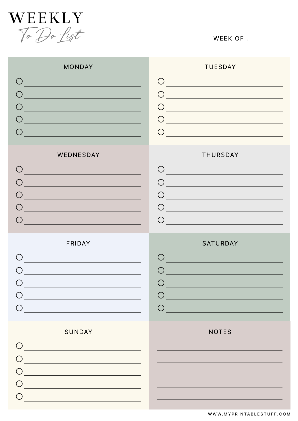 Printable Elegant Weekly To-Do List Template Portrait