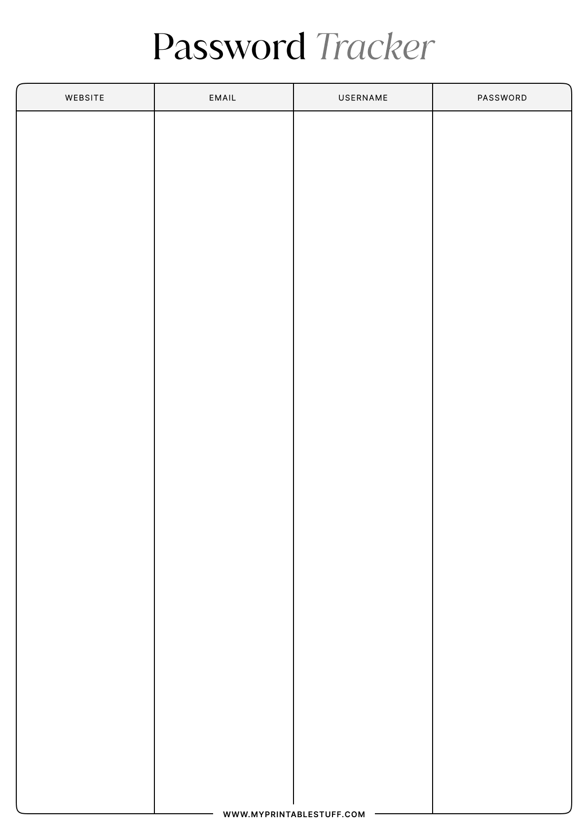Free Printable Password Tracker Templates (Modern, Aesthetic, PDF ...