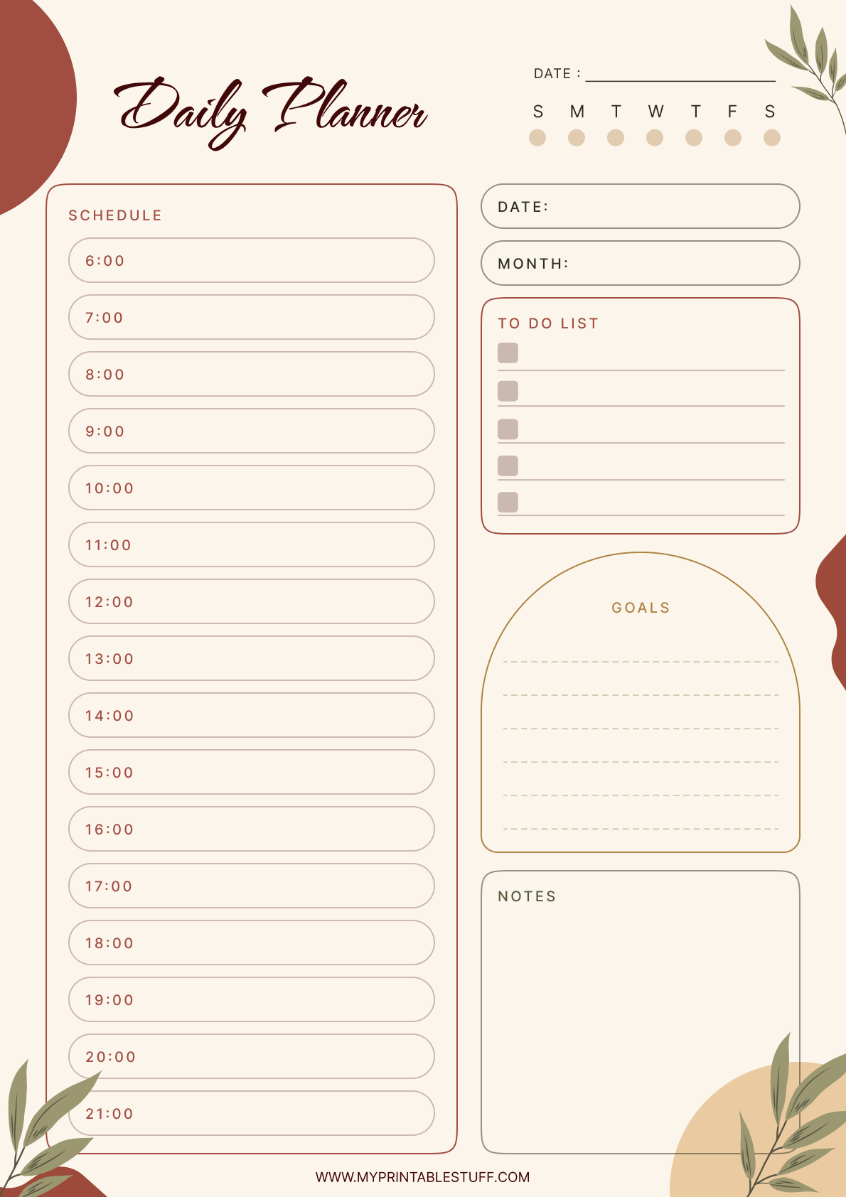 Printable Modern Aesthetic Daily Planner Template Portrait