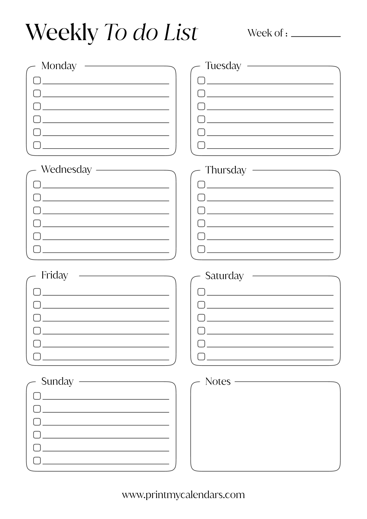 Printable Modern Weekly To-Do List Template Portrait