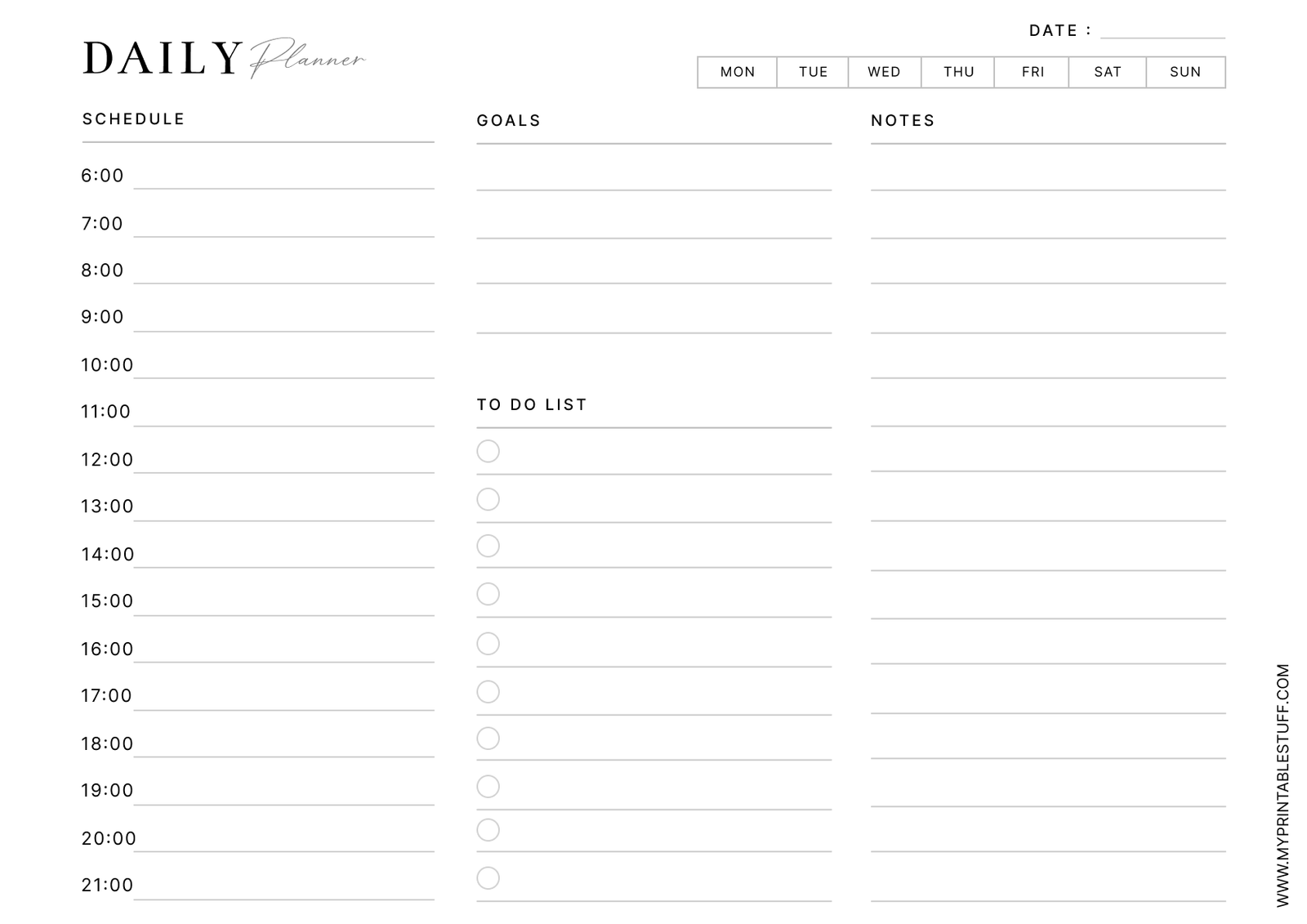 Printable Simple Daily Planner Template Landscape