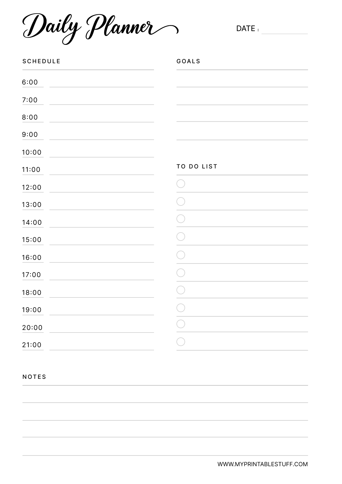 Printable Simple Daily Planner Template Portrait