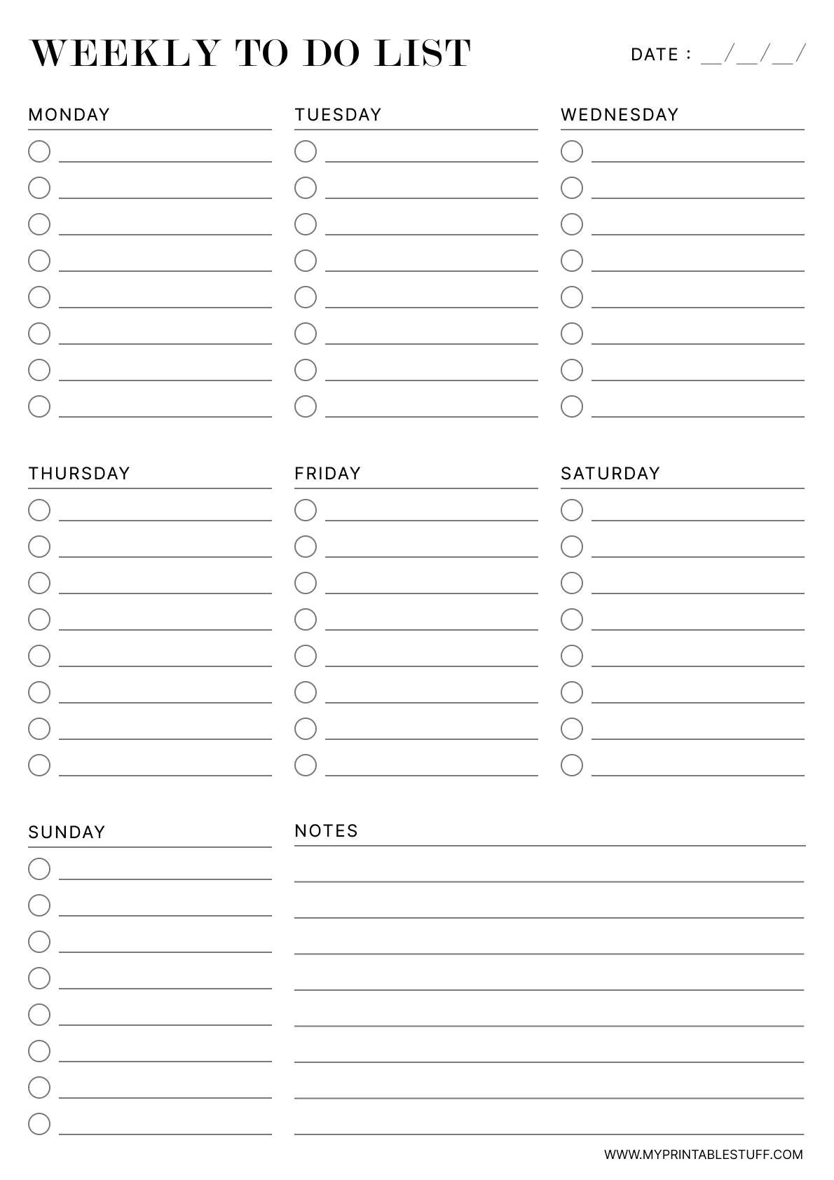 Printable Simple Weekly To-Do List Template Portrait