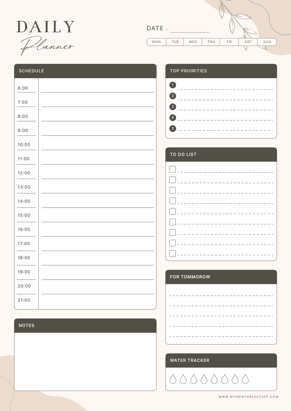 Printable Soft Elegance Daily Planner Template Portrait