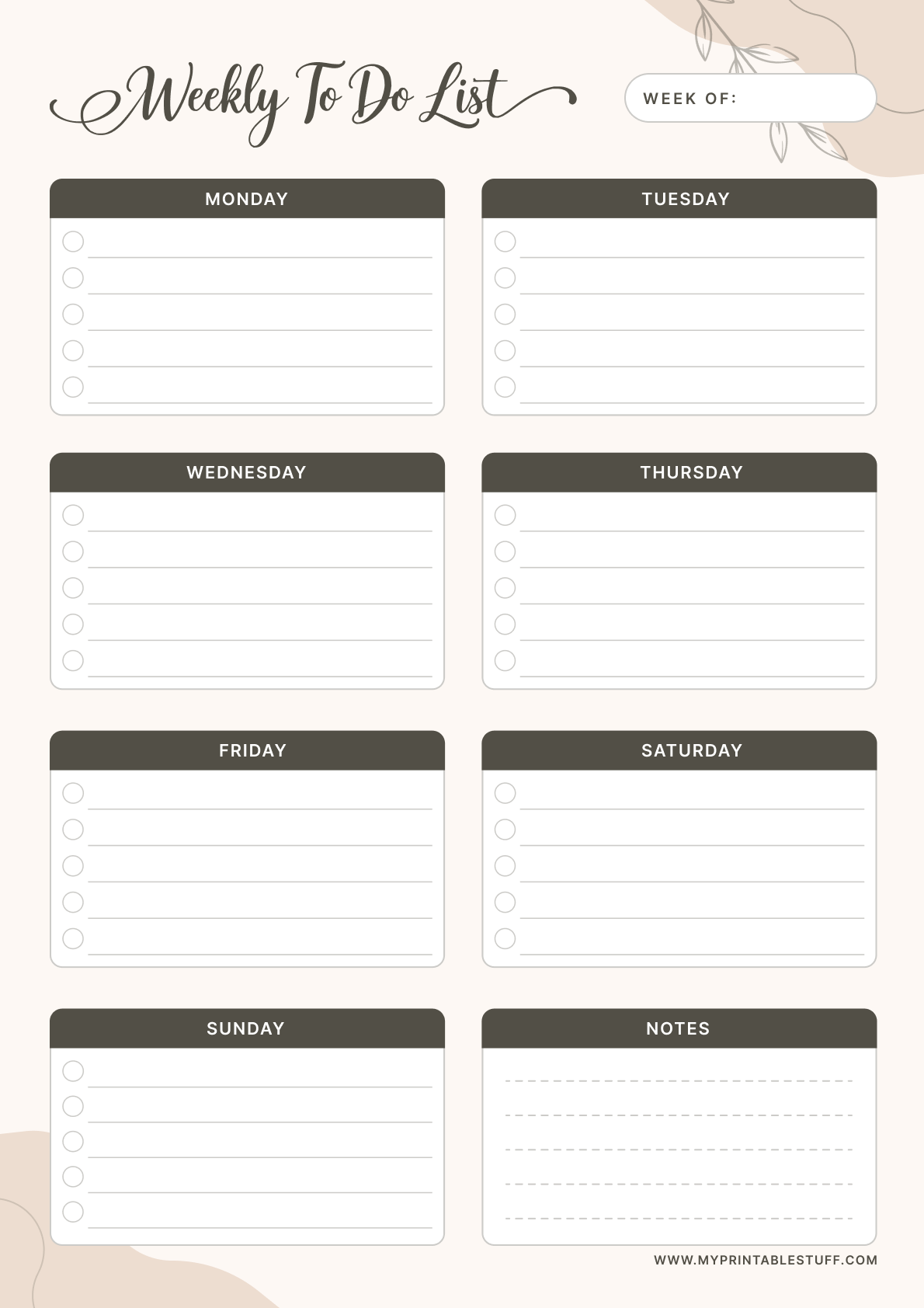Printable Soft Elegance Weekly To-Do List Template Portrait