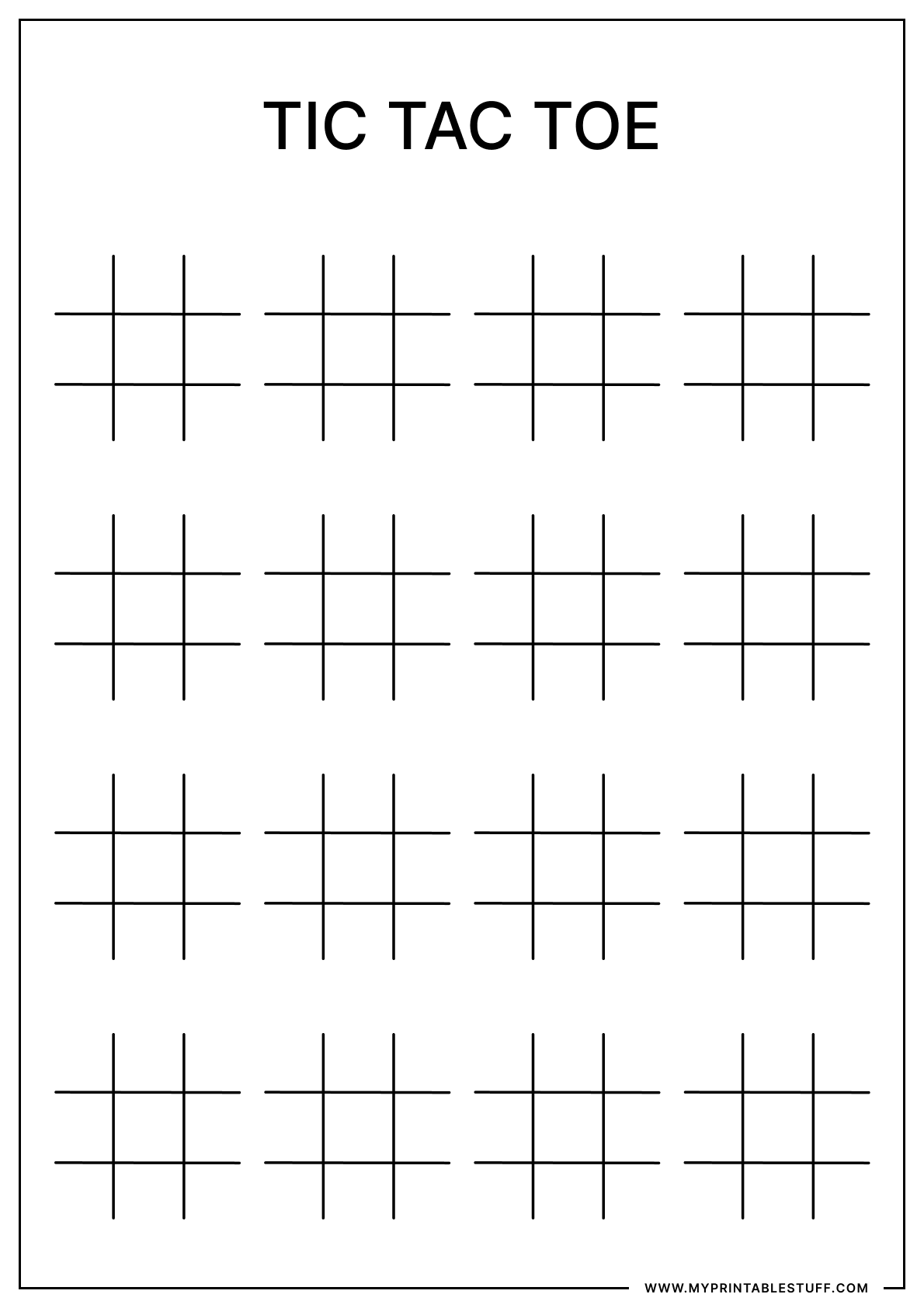 Printable Tic Tac Toe 4 X 4 Grid Portrait