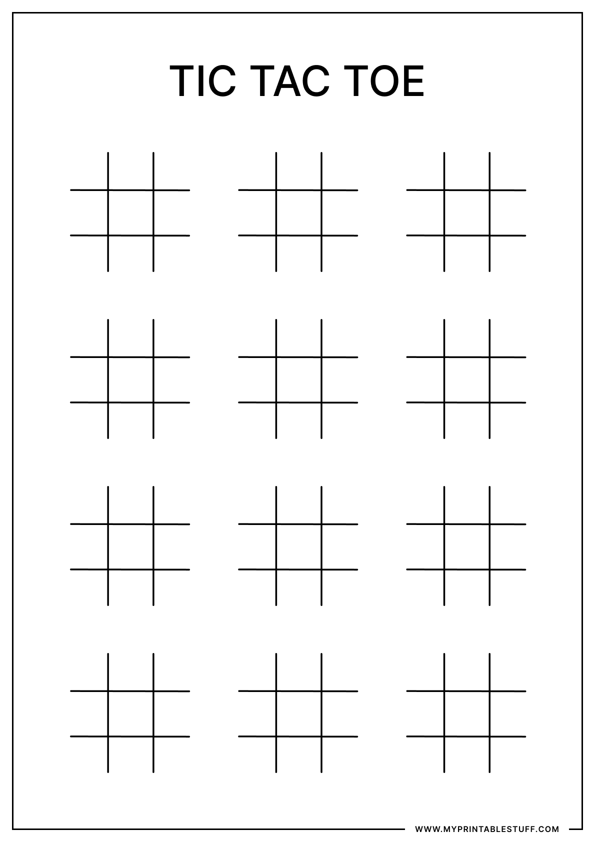 Printable Tic Tac Toe 3 X 4 Grid Portrait