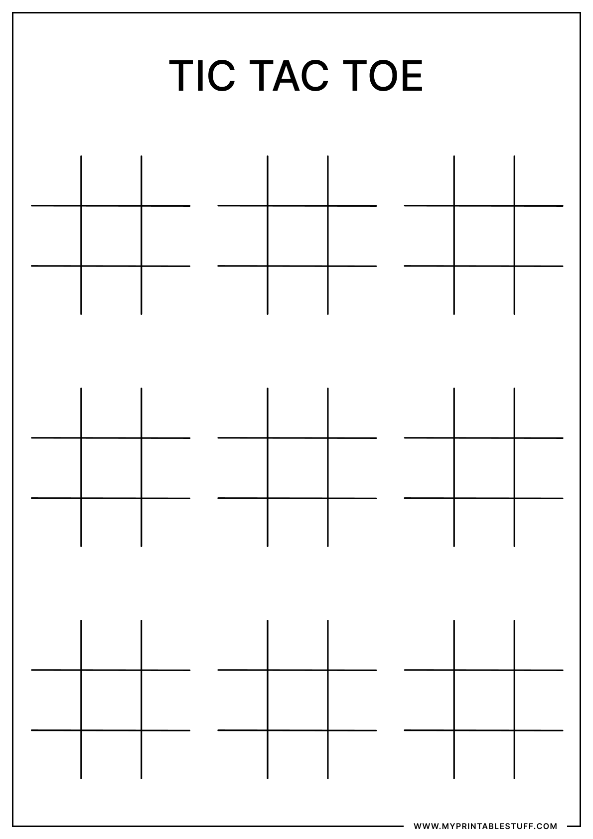 Printable Tic Tac Toe 3 X 3 Grid Portrait